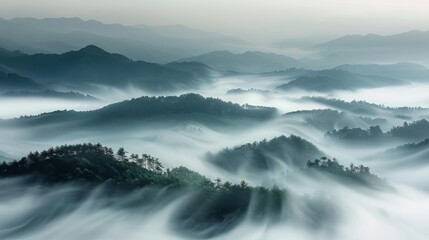 misty mountain peaks emerging through soft fog captivating landscape photography