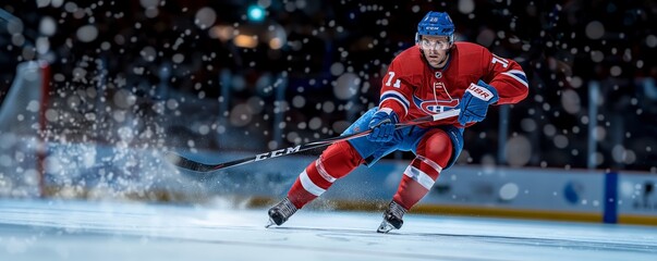 Ice hockey player in a snowy rink
