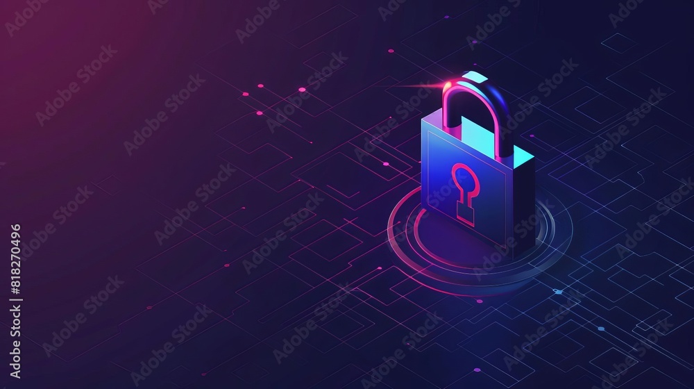 Poster secure lock icon protecting data cybersecurity visualization concept illustration