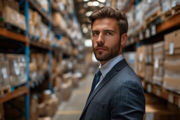 Obraz premium Confident businessman in warehouse