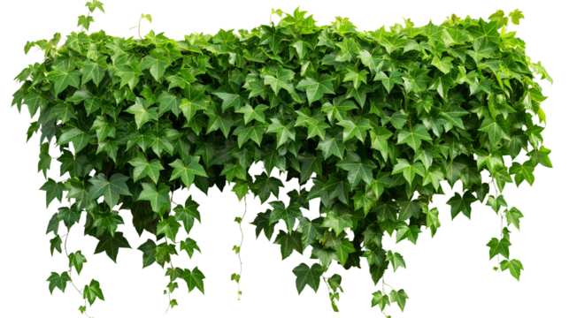 Cutout ivy with lush green foliage. Climbing plants in summer isolated on a transparent background
