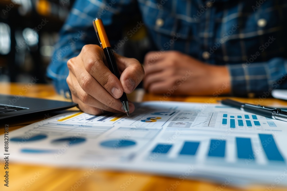 Poster an in-depth business analysis session with charts and discussion elements