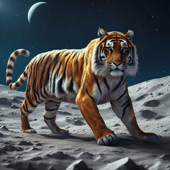 tiger on the moon created using generative AI tools