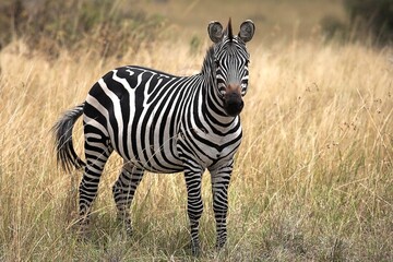 Burchell's Zebra, Masai, Mara, Kenya; Zebra Standing In Grasslands