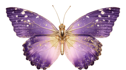  A decorative Purple Butterfly with Gold Glitter isolated on a transparent background
