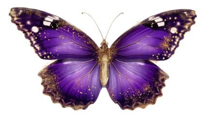  A decorative Purple Butterfly with Gold Glitter isolated on a transparent background