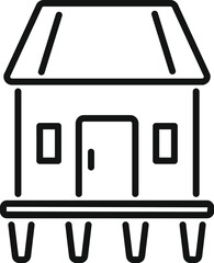 Black and white illustration of a stylized cartoon house with a pitched roof