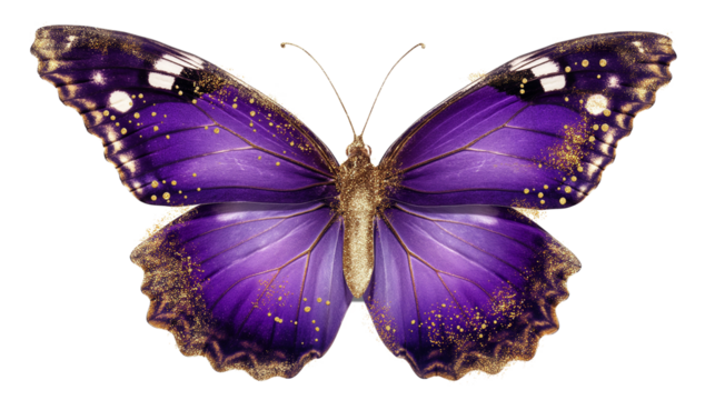  A decorative Purple Butterfly with Gold Glitter isolated on a transparent background