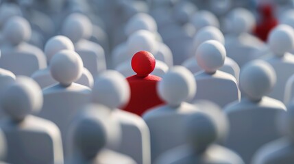 Red figure standing out in a crowd of white figures