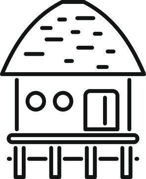 recommend clip art: Black and white line art of a tropical stilt house, suitable for various designs