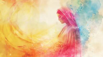 expectant mother mary radiating divine grace and serenity sacred motherhood concept digital watercolor painting