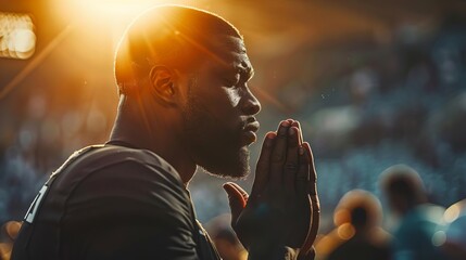 african american athlete praying at sports stadium inspirational sports photography