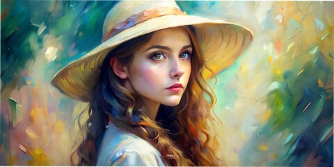 Fototapeta premium portrait of a girl paintings, drawings, watercolor, paints, colors, abstraction, landscape, portrait, still life, illustration, graphics, digital, pencil, pastel, ink, gouache, acrylic, oil, master cl