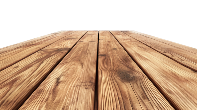 Empty wooden tabletop isolated on a transparent background