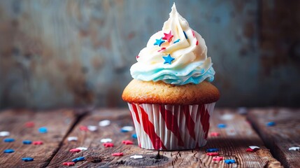 patriotic cupcake with american flag for independence day celebration food photography - Powered by Adobe