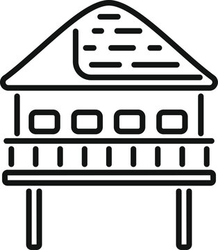recommend clip art: Black and white line drawing of an elevated stilt house, suitable for icons or minimalist designs