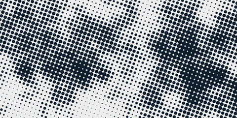 Monochrome gradient halftone dots background. Vector illustration. Abstract grunge dots on black background
