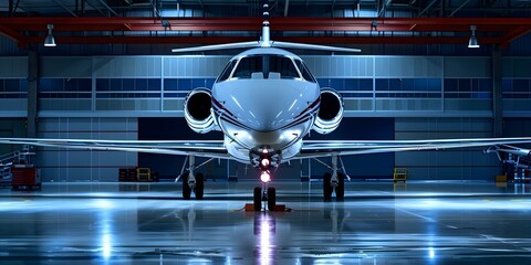 The Power and Luxury of a Private Jet in a Sleek Hangar. Concept Luxury Travel, Private Jet, Sleek Hangar, High-End Aviation, Exclusive Lifestyle