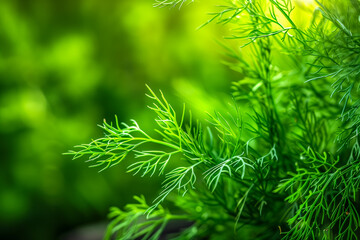 Fototapeta premium A close up of a plant with dill green leaves in a garden
