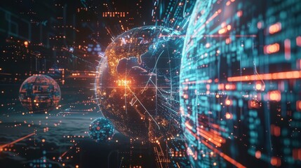 Fototapeta premium global digital world network with highspeed data transfer and cyber technology 3d rendering