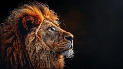 Naklejka premium majestic lion head on black background powerful wildlife portrait digital painting