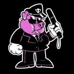 Happy Pig Police Cartoon Vector Illustration