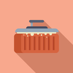 Flat design of a soap pump bottle with overflowing foam on a pink background