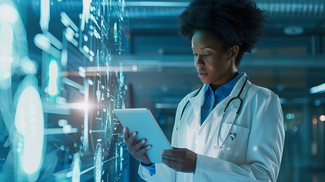 african american female doctor using smart tablet digital healthcare technology aigenerated image