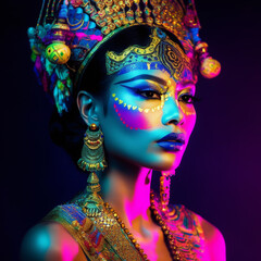 Color Art Body Art Woman closeup face with the face makeup Unique dressup style