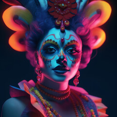 Color Art Body Art Woman closeup face with the face makeup Unique dressup style