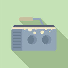 Flat design vector illustration of a retrostyle radio with shadows on a soft green backdrop