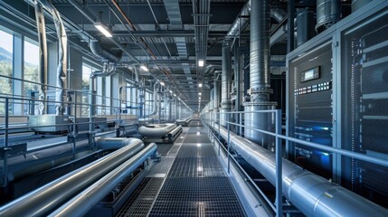 Fototapeta premium High-detail photo of a data center with advanced cooling systems and energy-efficient designs