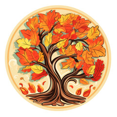 a sticker of an autumn isolated on white background. PNG Format