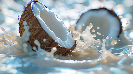 Milk splash with coconut isolated on white background