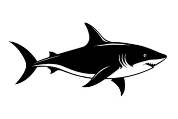 Bull Shark, side view, silhouette black color 