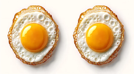 Fried egg isolated on white background, one side and front view
