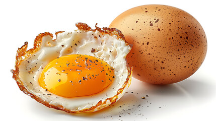 Fried egg isolated on white background, one side and front view