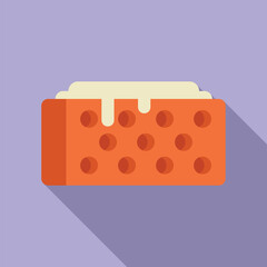 Flat design of a stylized piece of strawberry cake topped with white icing, isolated on a purple background