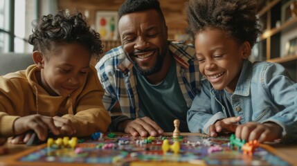 LGBTQ parents and their children playing a board game in the living room