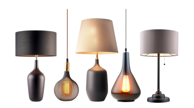  Lamps for Mockup, manipulation, Staging, and real estate isolated on a transparent background