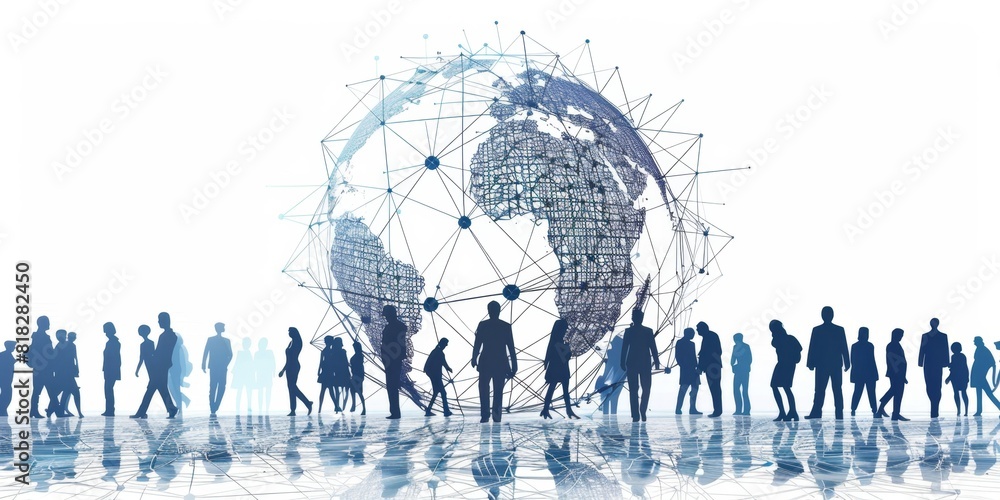 Poster elementary sphere silhouette of groupings cyber security network connection structure with people ic