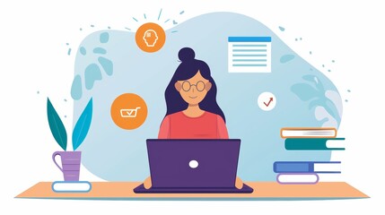 Online Language Learning: Woman Engaged in Virtual Speaking Practice on Laptop