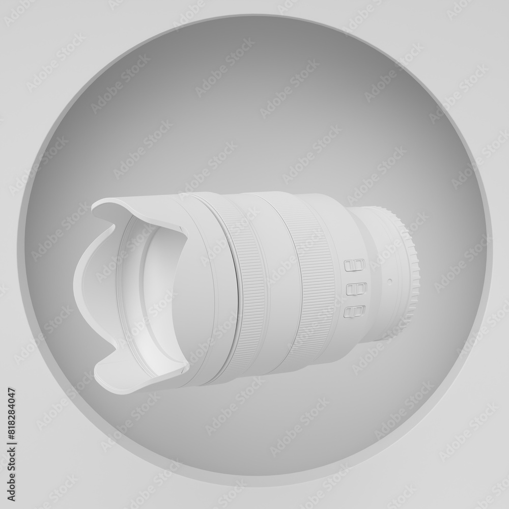 Poster abstract scene or podium with nonexistent dslr camera and lens on monochrome