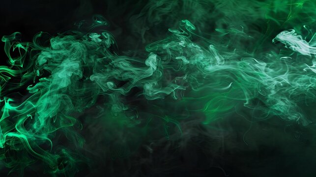 abstract green smoke on black background toxic fog and stink concept for sports stadium