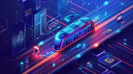 smart city public transportation control and mobile app futuristic technology concept
