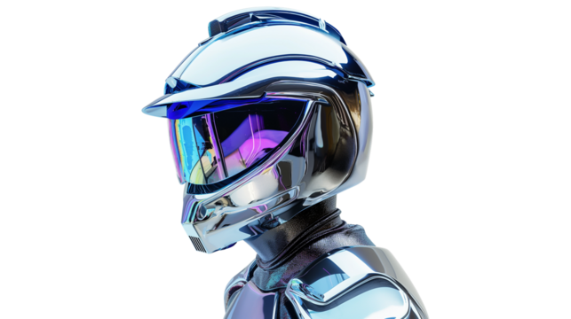 One athlete, sports helmet, futuristic competition isolated on a transparent background