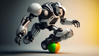 D Rendered Robot Competing Vibrantly in a Sporting Event