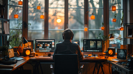 Middle-Aged Man Telecommuting from Wealthy Home