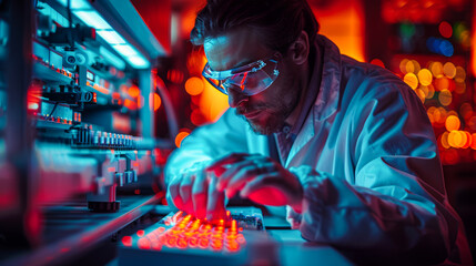 Obraz premium Man with Glasses Working on Computer