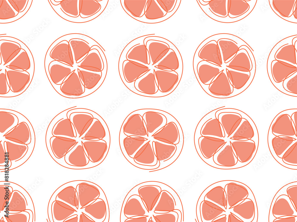 Poster grapefruit circle slices seamless pattern. line drawn abstract citrus fruit background. template for